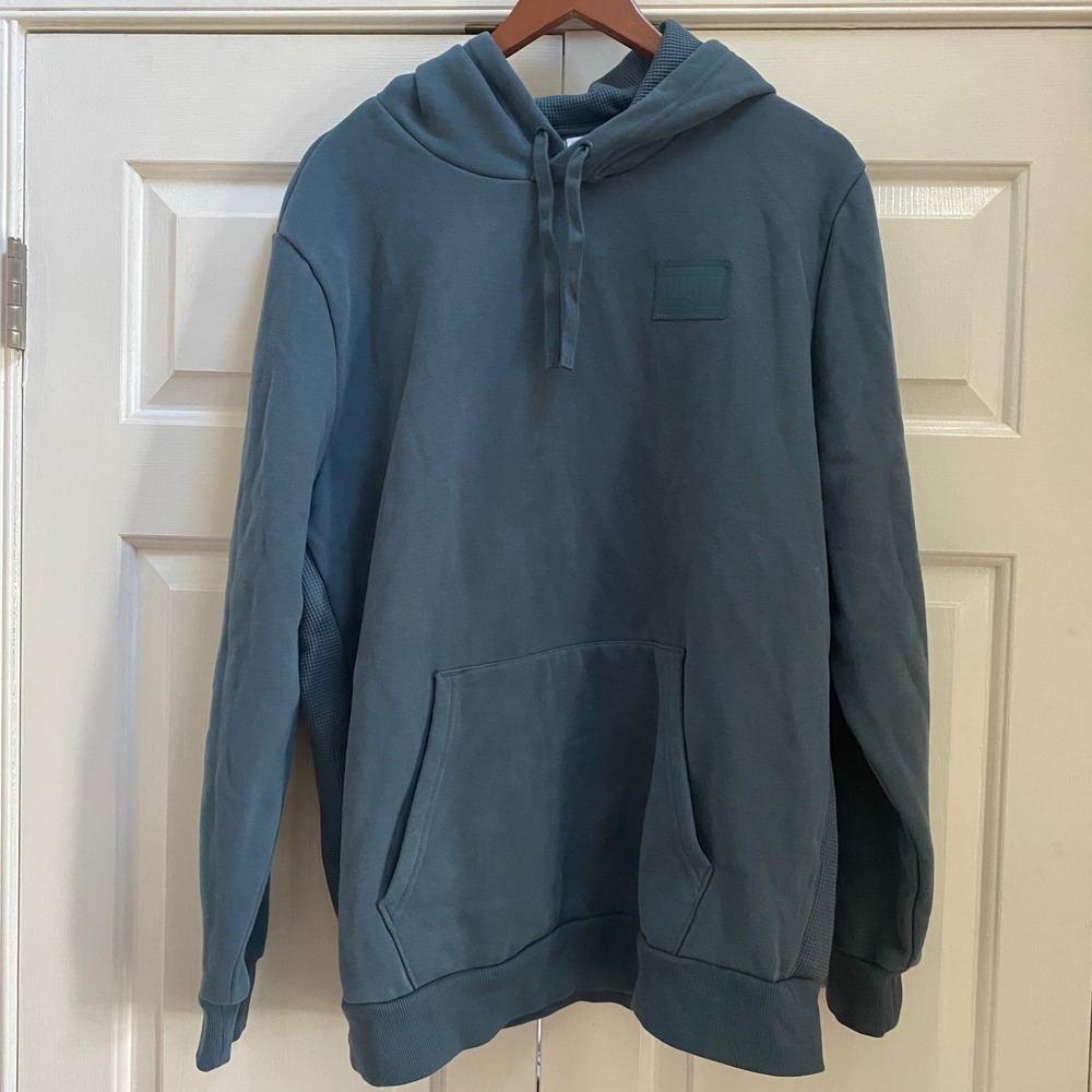 Puma Hoodie Men XXL Teal Pullover Waffle Panel Cotton Gym Lounge 682801-25